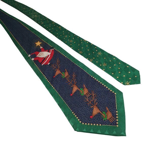 Vintage Cool Yule Christmas Tie Men Santa Reindeer Hallmark Holiday Necktie - Picture 1 of 5